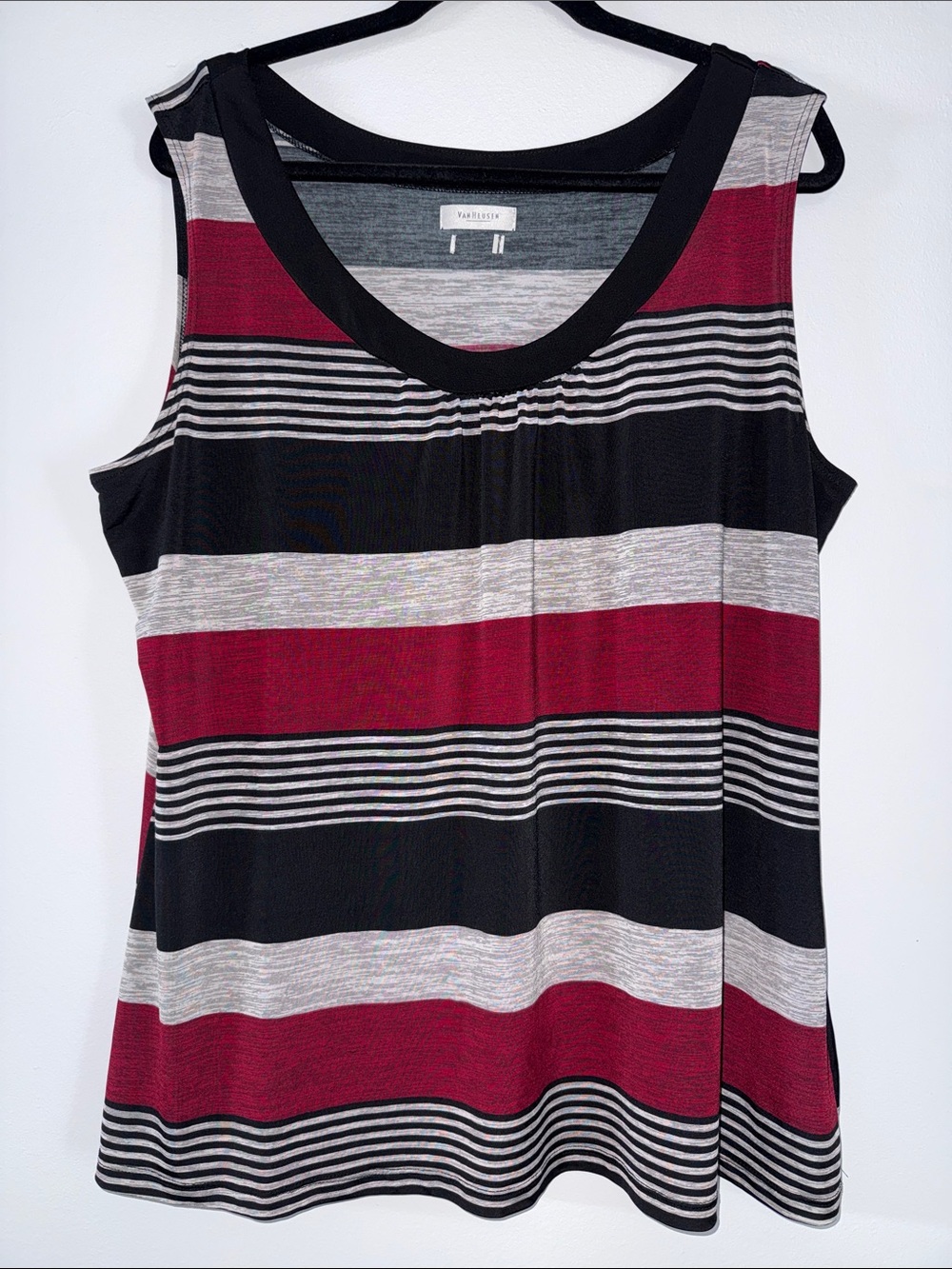 Van Heusen Sleeveless Striped V-Neck Tank - Black & Burgundy